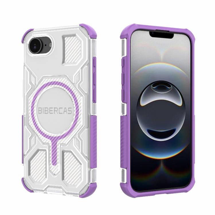 For iPhone 16e BIBERCAS Transparent Color Series MagSafe Air Bag Shockproof Phone Case(Purple) by BIBERCAS