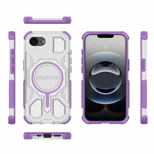 For iPhone 16e BIBERCAS Transparent Color Series MagSafe Air Bag Shockproof Phone Case(Purple) by BIBERCAS
