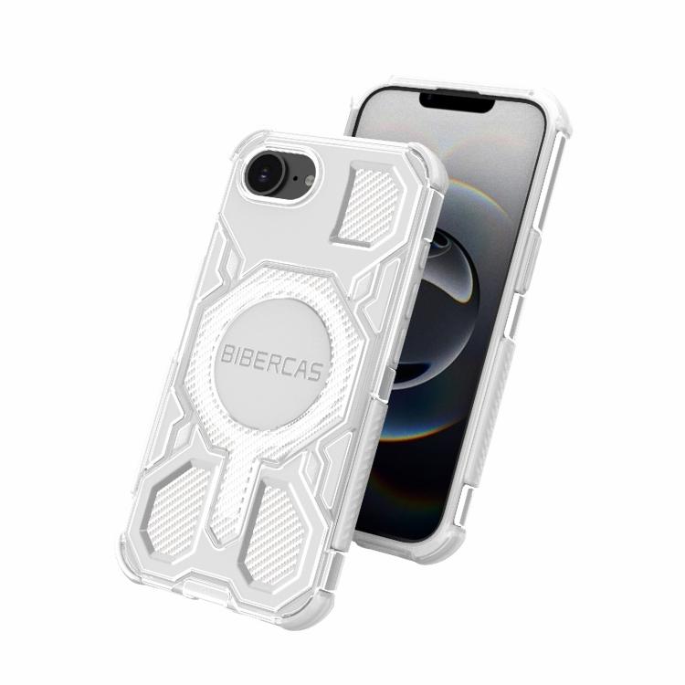 For iPhone 16e BIBERCAS Transparent Color Series MagSafe Air Bag Shockproof Phone Case(Blue) by BIBERCAS