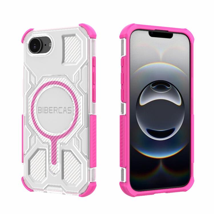 For iPhone 16e BIBERCAS Transparent Color Series MagSafe Air Bag Shockproof Phone Case(Pink) by BIBERCAS