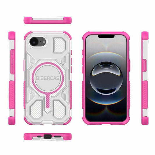 For iPhone 16e BIBERCAS Transparent Color Series MagSafe Air Bag Shockproof Phone Case(Pink) by BIBERCAS