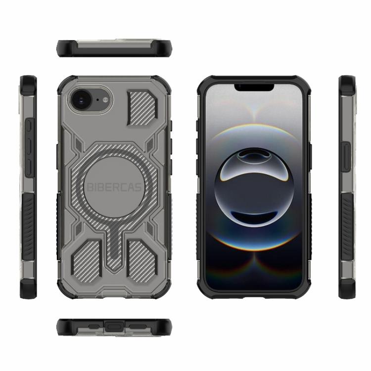 For iPhone 16e BIBERCAS Transparent Color Series MagSafe Air Bag Shockproof Phone Case(Black) by BIBERCAS