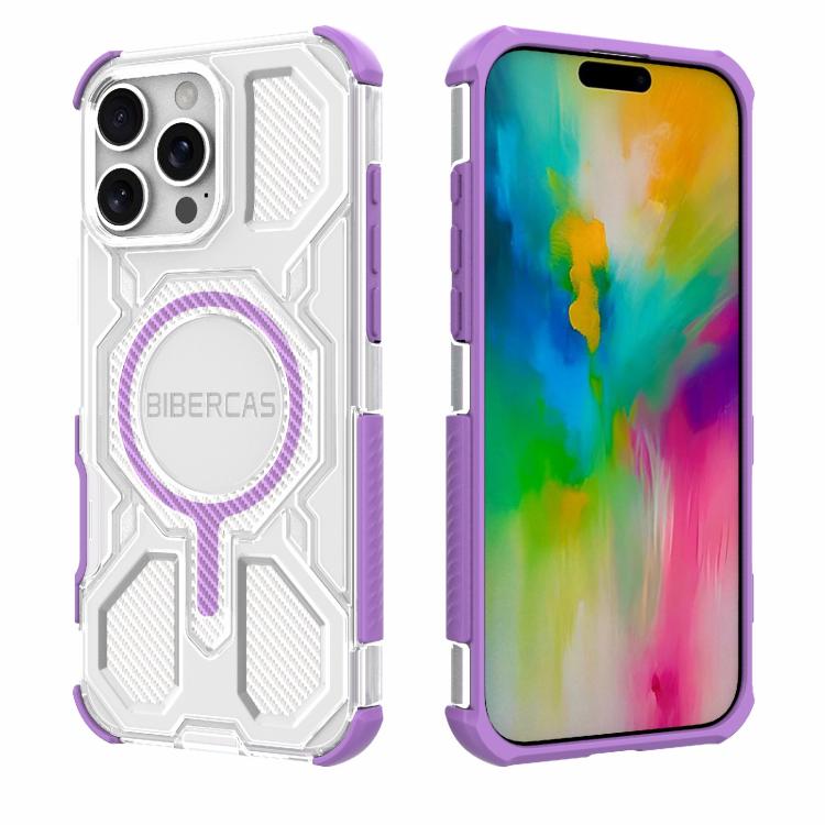 For iPhone 16 Pro Max BIBERCAS Transparent Color Series MagSafe Air Bag Shockproof Phone Case(Purple) by BIBERCAS