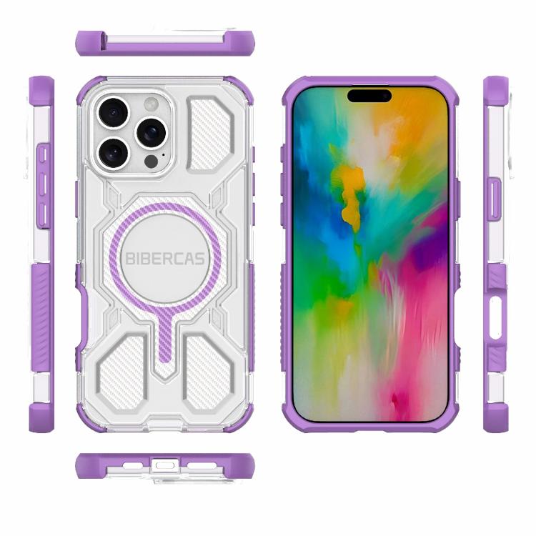 For iPhone 16 Pro Max BIBERCAS Transparent Color Series MagSafe Air Bag Shockproof Phone Case(Purple) by BIBERCAS