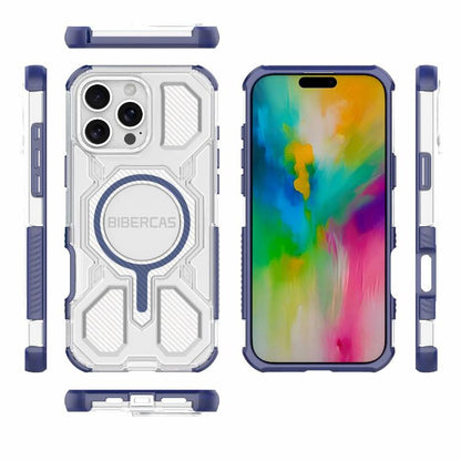 For iPhone 16 Pro Max BIBERCAS Transparent Color Series MagSafe Air Bag Shockproof Phone Case(Blue) by BIBERCAS