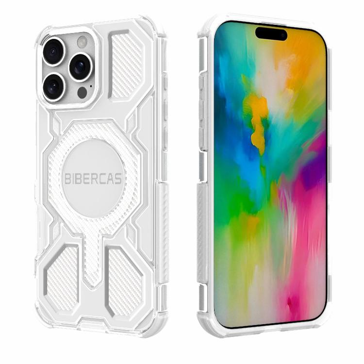 For iPhone 16 Pro Max BIBERCAS Transparent Color Series MagSafe Air Bag Shockproof Phone Case(White) by BIBERCAS