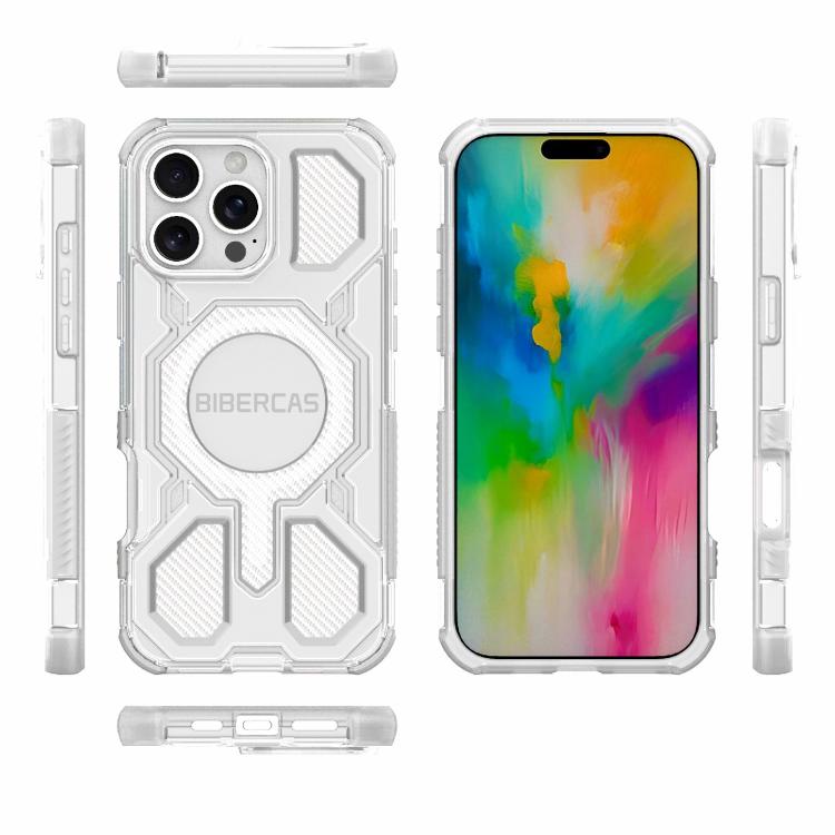 For iPhone 16 Pro Max BIBERCAS Transparent Color Series MagSafe Air Bag Shockproof Phone Case(White) by BIBERCAS