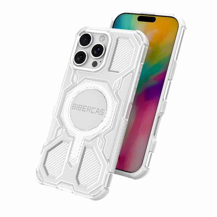 For iPhone 16 Pro Max BIBERCAS Transparent Color Series MagSafe Air Bag Shockproof Phone Case(White) by BIBERCAS