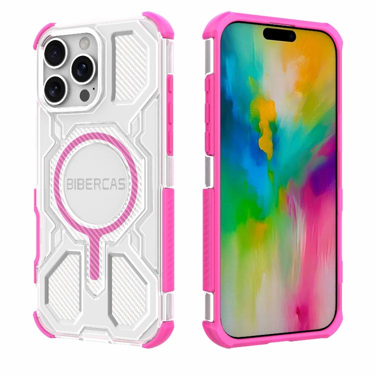 For iPhone 16 Pro Max BIBERCAS Transparent Color Series MagSafe Air Bag Shockproof Phone Case(Pink) by BIBERCAS