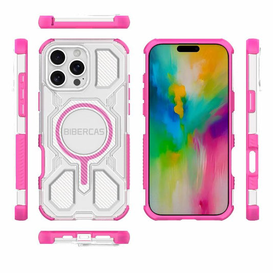 For iPhone 16 Pro Max BIBERCAS Transparent Color Series MagSafe Air Bag Shockproof Phone Case(Pink) by BIBERCAS