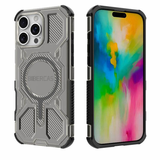 For iPhone 16 Pro Max BIBERCAS Transparent Color Series MagSafe Air Bag Shockproof Phone Case(Black) by BIBERCAS