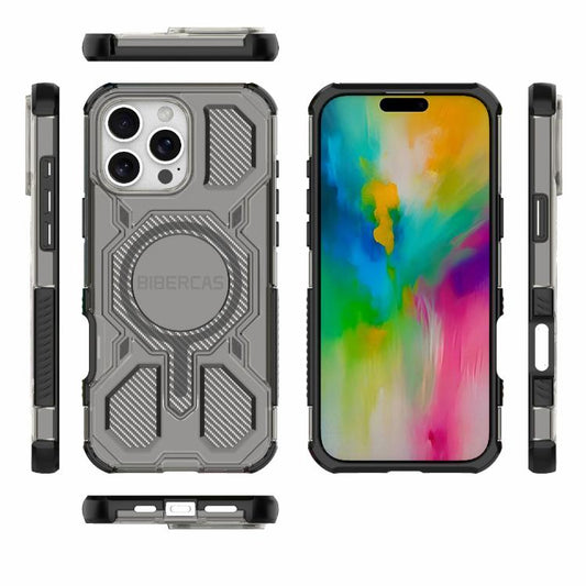For iPhone 16 Pro Max BIBERCAS Transparent Color Series MagSafe Air Bag Shockproof Phone Case(Black) by BIBERCAS
