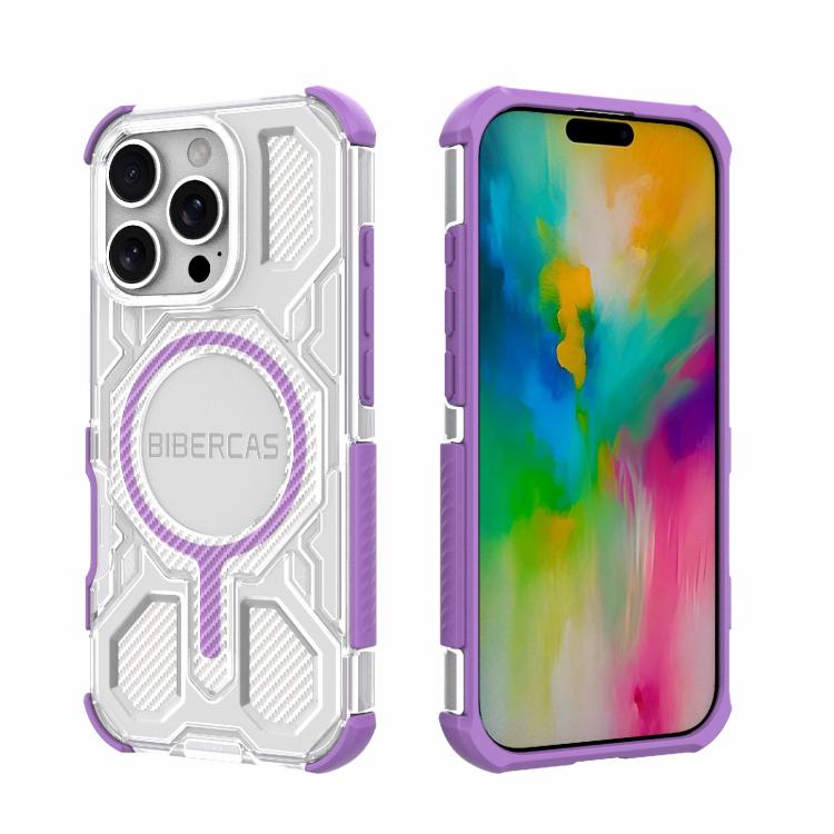 For iPhone 16 Pro BIBERCAS Transparent Color Series MagSafe Air Bag Shockproof Phone Case(Purple) by BIBERCAS