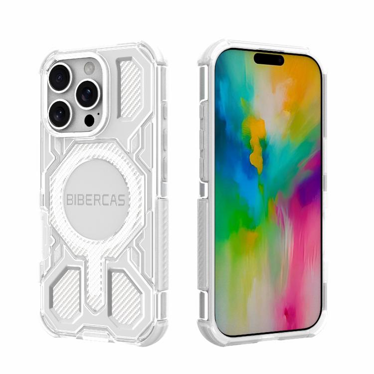 For iPhone 16 Pro BIBERCAS Transparent Color Series MagSafe Air Bag Shockproof Phone Case(White) by BIBERCAS