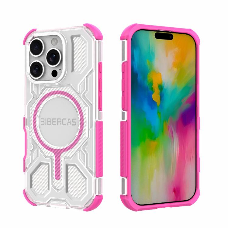 For iPhone 16 Pro BIBERCAS Transparent Color Series MagSafe Air Bag Shockproof Phone Case(Pink) by BIBERCAS