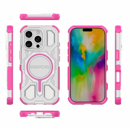 For iPhone 16 Pro BIBERCAS Transparent Color Series MagSafe Air Bag Shockproof Phone Case(Pink) by BIBERCAS