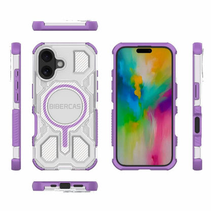 For iPhone 16 BIBERCAS Transparent Color Series MagSafe Air Bag Shockproof Phone Case(Purple) by BIBERCAS