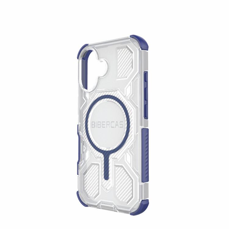 For iPhone 16 BIBERCAS Transparent Color Series MagSafe Air Bag Shockproof Phone Case(Blue) by BIBERCAS