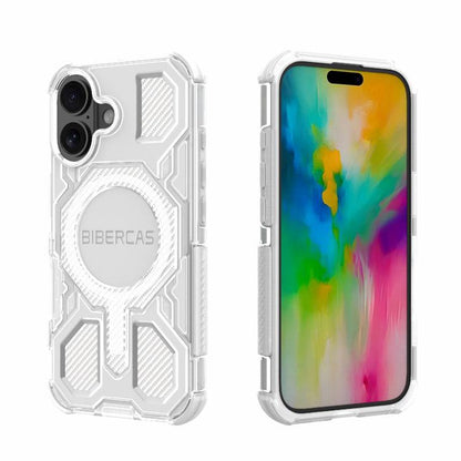For iPhone 16 BIBERCAS Transparent Color Series MagSafe Air Bag Shockproof Phone Case(White) by BIBERCAS