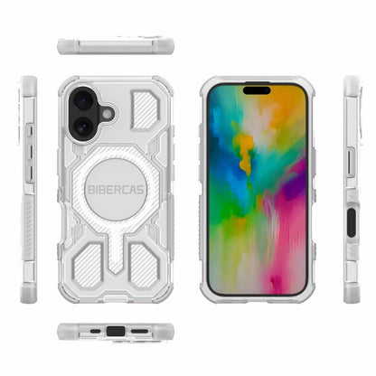 For iPhone 16 BIBERCAS Transparent Color Series MagSafe Air Bag Shockproof Phone Case(White) by BIBERCAS