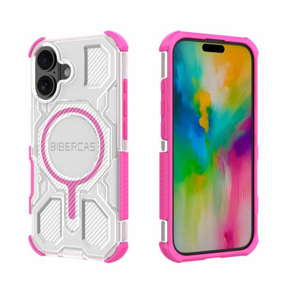 For iPhone 16 BIBERCAS Transparent Color Series MagSafe Air Bag Shockproof Phone Case(Pink) by BIBERCAS