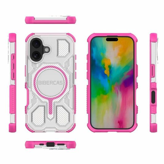 For iPhone 16 BIBERCAS Transparent Color Series MagSafe Air Bag Shockproof Phone Case(Pink) by BIBERCAS
