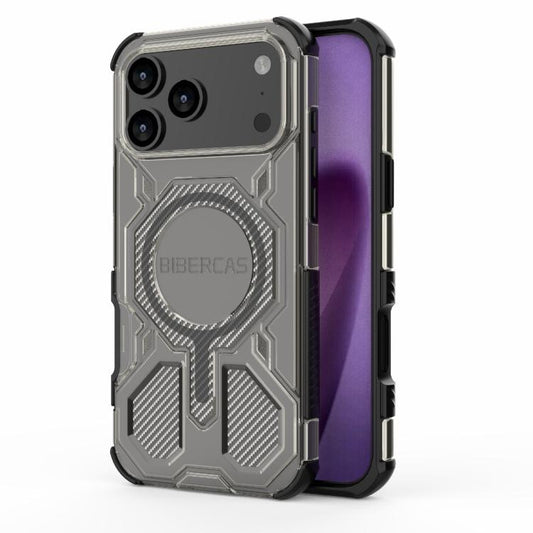 For iPhone 17 Pro Max BIBERCAS Transparent Color Series MagSafe Air Bag Shockproof Phone Case(Black) by BIBERCAS