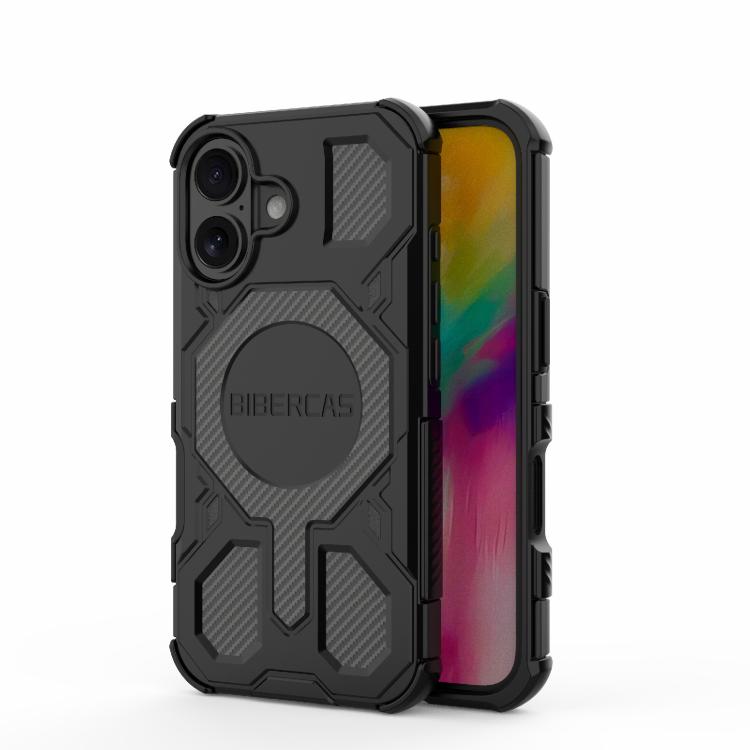 For iPhone 16 BIBERCAS Real Color Series MagSafe Shockproof Phone Case(Black) by BIBERCAS