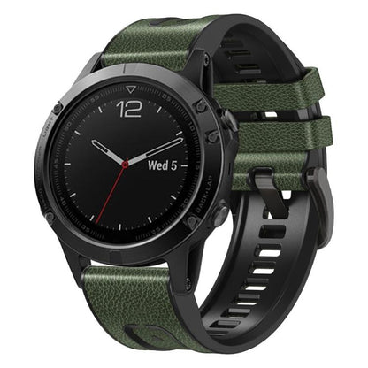 For Garmin 22mm xDfind Leather Skin Silicone Quick Release Watch Band(Army Green) by xDfind