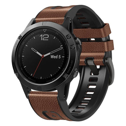 For Garmin 22mm xDfind Leather Skin Silicone Quick Release Watch Band(Brown) by xDfind