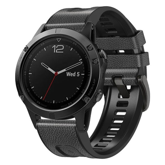 For Garmin 22mm xDfind Leather Skin Silicone Quick Release Watch Band(Charcoal Gray) by xDfind