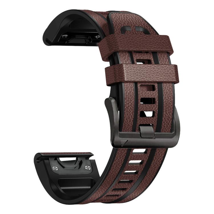 For Garmin 22mm xDfind Leather Skin Silicone Quick Release Watch Band(Dark Brown) by xDfind