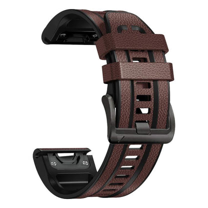 For Garmin 22mm xDfind Leather Skin Silicone Quick Release Watch Band(Dark Brown) by xDfind