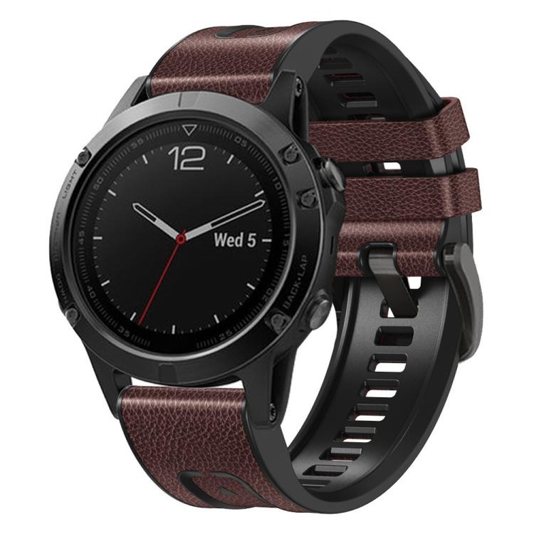 For Garmin 22mm xDfind Leather Skin Silicone Quick Release Watch Band(Dark Brown) by xDfind