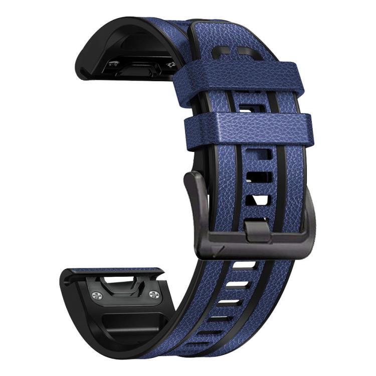 For Garmin 22mm xDfind Leather Skin Silicone Quick Release Watch Band(Dark Blue) by xDfind