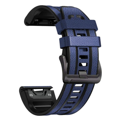 For Garmin 22mm xDfind Leather Skin Silicone Quick Release Watch Band(Dark Blue) by xDfind