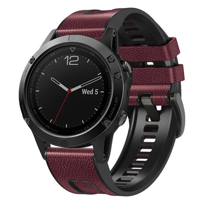 For Garmin 22mm xDfind Leather Skin Silicone Quick Release Watch Band(Wine Red) by xDfind