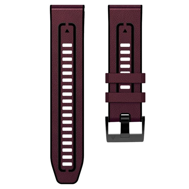 For Garmin 22mm xDfind Leather Skin Silicone Quick Release Watch Band(Wine Red) by xDfind