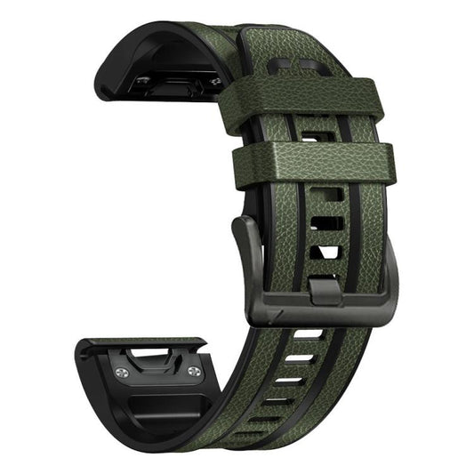 For Garmin 26mm xDfind Leather Skin Silicone Quick Release Watch Band(Army Green) by xDfind