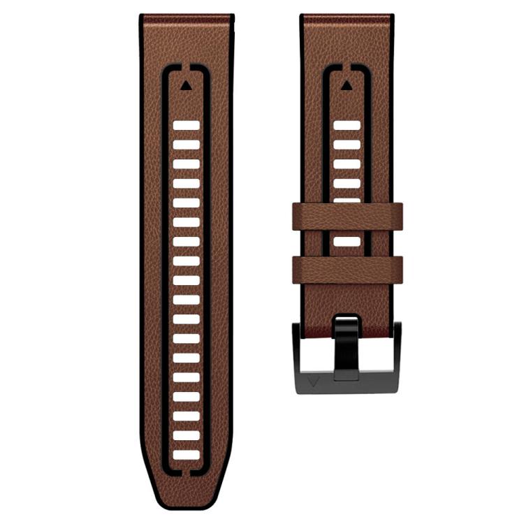 For Garmin 26mm xDfind Leather Skin Silicone Quick Release Watch Band(Brown) by xDfind