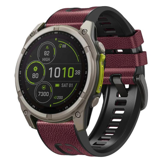 For Garmin 26mm xDfind Leather Skin Silicone Quick Release Watch Band(Wine Red) by xDfind