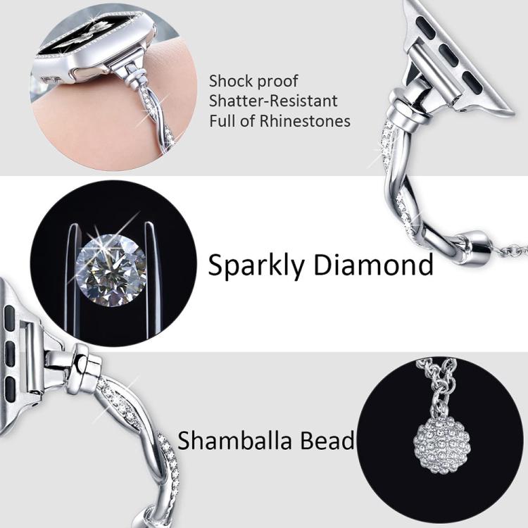 For Apple Watch 42 / 44 / 45 / 46 / 49mm xDfind Twist Bracelet Diamond Metal Watch Band(Silver) by xDfind