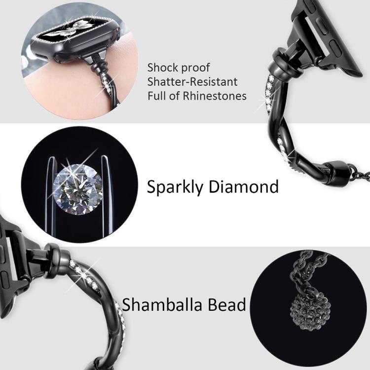 For Apple Watch 42 / 44 / 45 / 46 / 49mm xDfind Twist Bracelet Diamond Metal Watch Band(Black) by xDfind