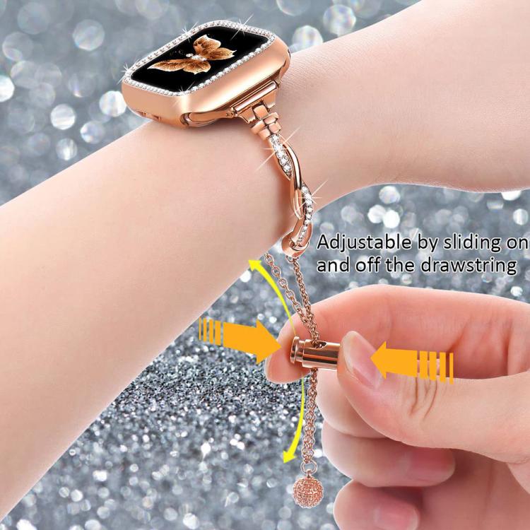 For Apple Watch 42 / 44 / 45 / 46 / 49mm xDfind Twist Bracelet Diamond Metal Watch Band(Rose Gold) by xDfind