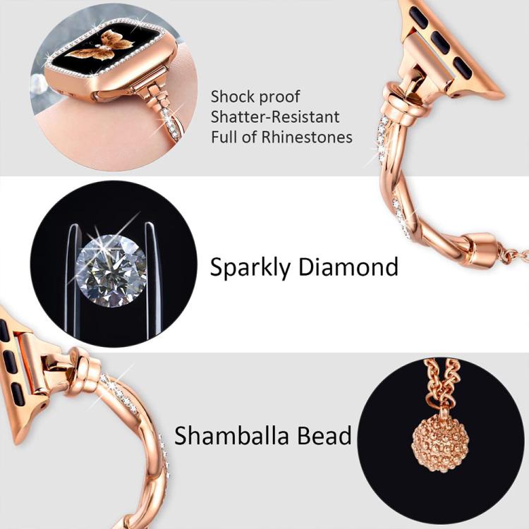 For Apple Watch 38 / 40 / 41 / S10 42mm xDfind Twist Bracelet Diamond Metal Watch Band(Rose Gold) by xDfind