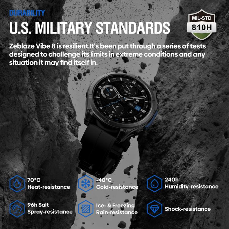 Zeblaze Vibe 8 Rugged Outdoor Smart Watch 1.43 inch Screen 5 ATM & IP69K Built-in Flashlight(Grey) by Zeblaze