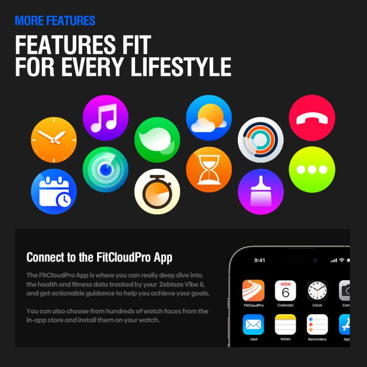 Zeblaze Vibe 8 Rugged Outdoor Smart Watch 1.43 inch Screen 5 ATM & IP69K Built-in Flashlight(Black) by Zeblaze