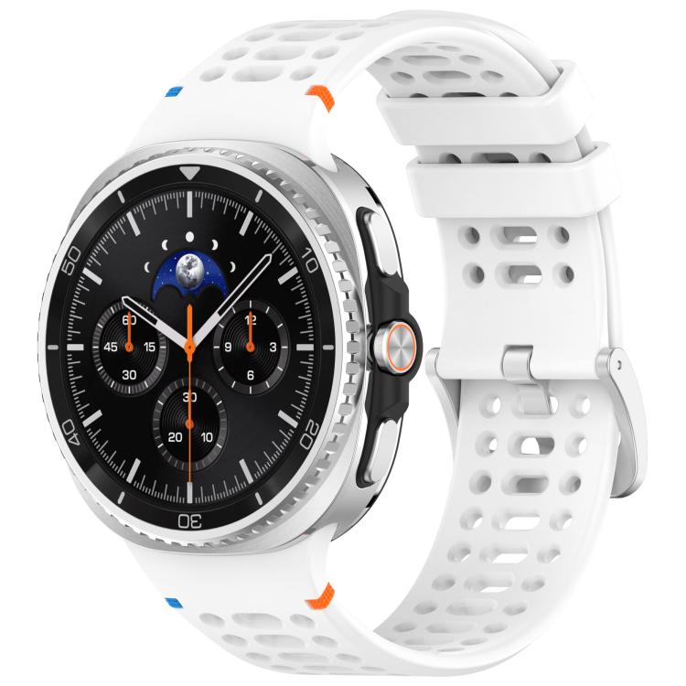 For Samsung Galaxy Watch8 / Watch8 Classic xDfind Alloy Silver Buckle Breathable Hole Silicone Watch Band(White) by xDfind