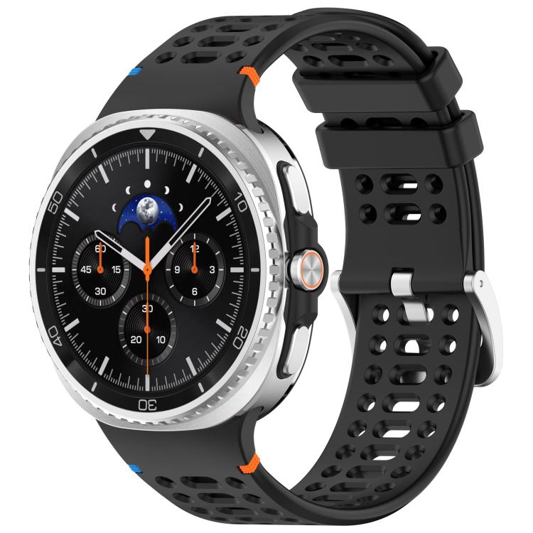 For Samsung Galaxy Watch8 / Watch8 Classic xDfind Alloy Silver Buckle Breathable Hole Silicone Watch Band(Black) by xDfind