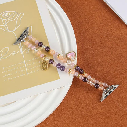 For Apple Watch 46mm / 49mm / 45mm / 44mm Cat Eyes Stone Beads Bracelet Watch Band(Heart Yellow) by bashfashion